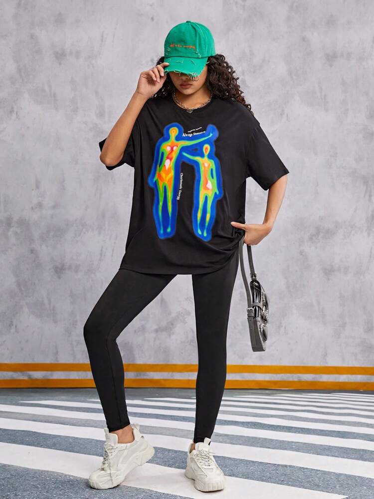 Teen Girl Thermal Imaging Portrait Pattern T-Shirt & Pants Set