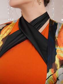 Modelyn Ladies' Contrast Color Bodycon Dress And Coat Set - Orange - View 6