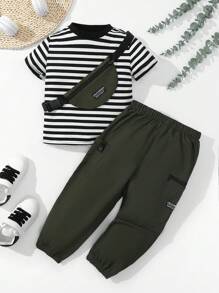 Boys' Striped T-Shirt And Pants Set, Casual - Multicolor - View 1