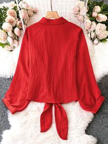 Calvaya 大尺碼女士長袖襯衫 - 紅色 - 查看 2