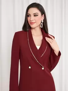 Modelyn Burgundy Red Women'S Double-Breasted Suit Jacket And Pants Set - Burgundy - View 2