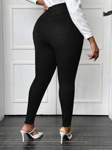 SHEIN SXY Plus Size Women's Slim Fit Jeans - Black - View 2