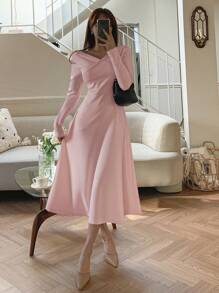 DAZY Của phụ nữ Surplice cổ Eo Kẹp chặt Váy quấn - Bụi hồng - Xem 4