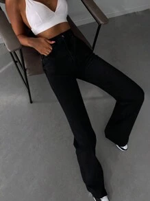 SHEIN Tall Casual High Waist Straight Leg Jeans - Black - View 3