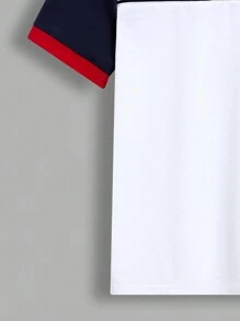 SHEIN 青少年男孩休闲条纹和拼色针织宽松 Polo 衫