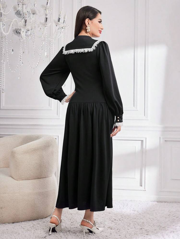 Ladies' Lace Patchwork Double-Breasted Dress