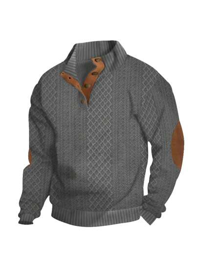 Men's Casual Contrast Color Stand Collar Sweatshirt, For Fall