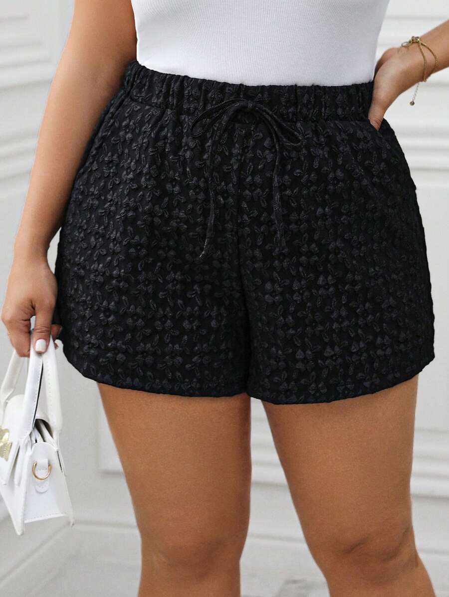 Calvaya Women'S Plus Size Drawstring Waist Shorts - Black - View 1