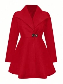 SHEIN Clasi Women's Large Lapel Long Sleeve Woolen Coat - Red - View 1