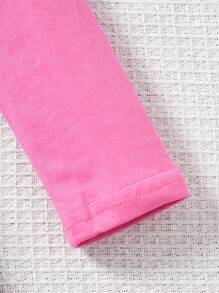 SHEIN Girls' Sports Knit Pullover With Round Neck Long Sleeves - Pink - View 5