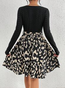 SHEIN Frenchy Của phụ nữ Người yêu Đường viền cổ áo In Đầm Với Thắt Lưng - Nhiều màu - Xem 2