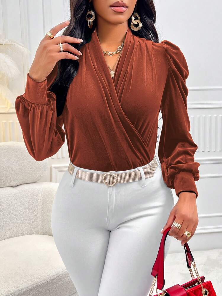 Puff Long Sleeve Wrap Blouse