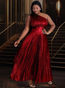 Váy xòe vai chéo cỡ lớn gợi cảm tuyệt đẹp bằng kim loại, váy dạ hội trang trọng thanh lịch cho khách dự tiệc cưới, tốt nghiệp, trang phục dự tiệc tối mùa xuân cho phụ nữ - Màu Đỏ Sâu - Xem 5