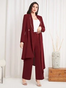Modelyn Burgundy Red Women'S Double-Breasted Suit Jacket And Pants Set - Burgundy - View 3