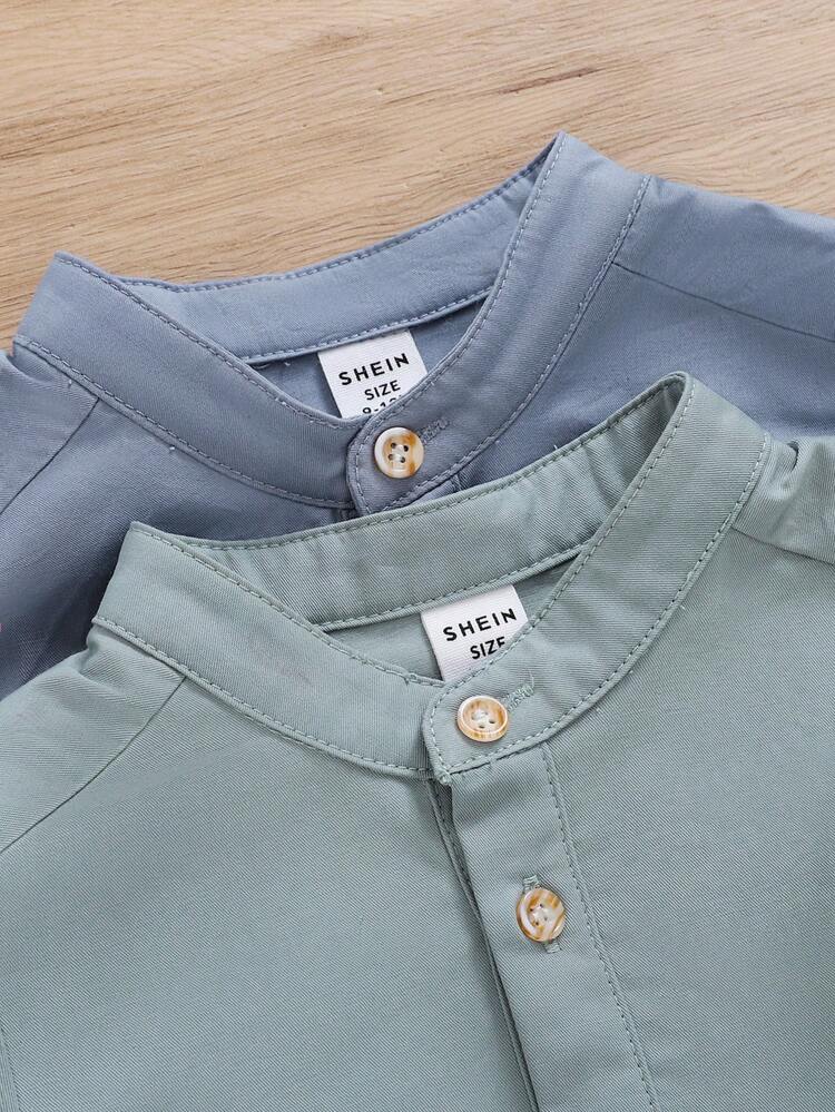 Baby Boys' Stand Collar Half-Button Casual Top And Shorts Set