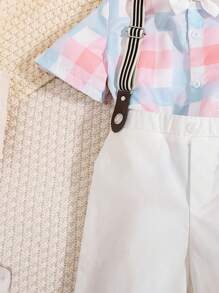 幼兒男童綁定優雅格子領帶襯衫和吊帶長褲紳士套裝2件/套 - 彩色 - 查看 4