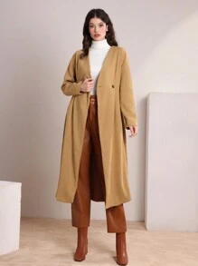 Mulvari Của phụ nữ Len áo Không có Vòng cổ Với thắt lưng - Màu Khaki - Xem 5