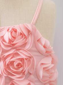 SHEIN Young Girls Elegant 3D Rose Banquet Camisole Top For Wedding Season - Pink - View 4