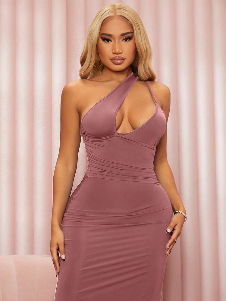Women's Oblique Shoulder Cutout Bodycon Dress