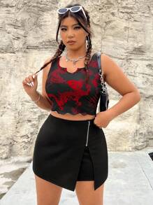 SHEIN EZwear Women's Plus Size Zipper Wrapped Skorts - Black - View 1