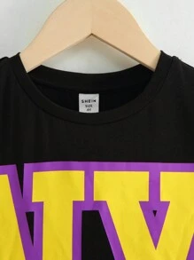 Young Boy Casual Comfortable English Letter Printed Short Sleeve T-Shirt - Black - View 4