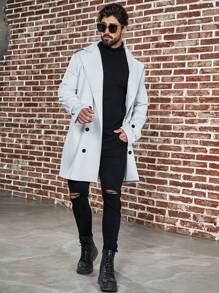 Manfinity Homme Herren Übergröße Doppelreiher Taillengürtel Trenchcoat Jacke - Hellgrau - Übersicht 4