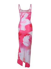 Women's Floral Printed Spaghetti Strap Dress - Pink - View 2