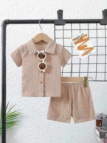 Camisa De Botones Y Shorts Para Bebé Niño - Caqui - Ver 1