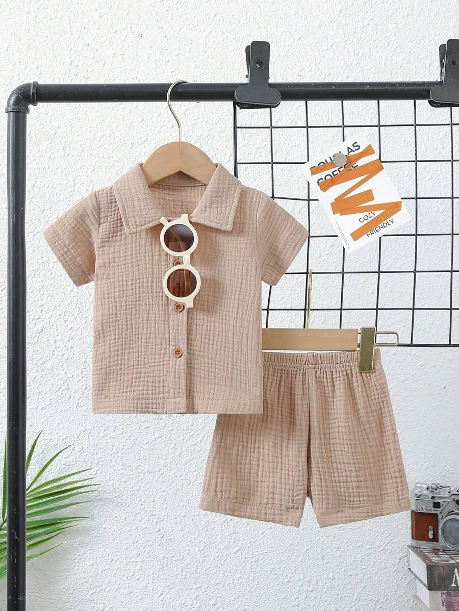 Camisa De Botones Y Shorts Para Bebé Niño - Caqui - Ver 1