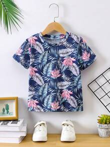 SHEIN 男孩叢林印花夏季短袖t恤 - 彩色 - 查看 1