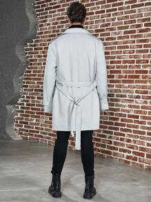Manfinity Homme Herren Übergröße Doppelreiher Taillengürtel Trenchcoat Jacke - Hellgrau - Übersicht 2