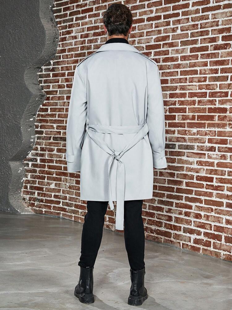 Men's Plus Size Double Breasted Belted Trench Coat Jacket