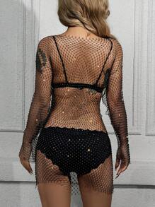 Allurite 1件透明魚網連衣裙 - 黑色 - 查看 2