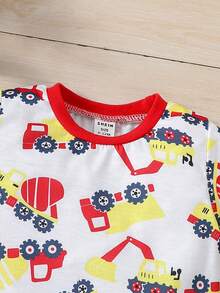 幼兒男童卡通車紋短袖t恤和牛仔短褲套裝