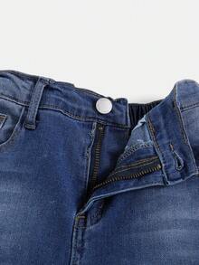 SHEIN 青少年男孩卷邊牛仔短褲 - 藍色 - 查看 3