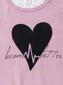 Cô gái Tween Tim & Lá thư In Ngắn tay Đầm - Bụi hồng - Xem 5