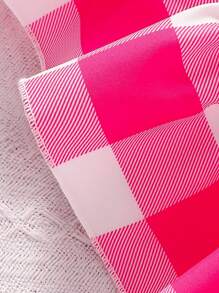 Vestido de cuadros rosa simple para bebé niña, adecuado para el verano - Rosa - Ver 5