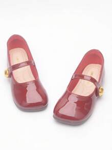 Girls' Mary Jane Princess Shoes, Red Flat Leather Shoes For Infant Baby Girls And Children - Burgundy - View 1
