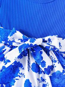 Baby Girl Floral Printed Dress - Blue - View 3