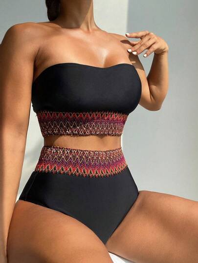 SHEIN Swim Set di bikini estivi senza spalline con dettagli intrecciati per la spiaggia