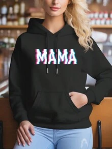 女士字母印花連帽運動衫 - 黑色 - 查看 8