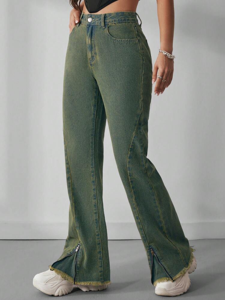 Women's Low Waist Tie Dye Washed Flared Jeans