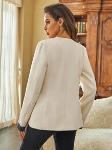 Aveloria Women's Color Block Long Sleeve Blazer With Ruffle Hem - Beige - View 3