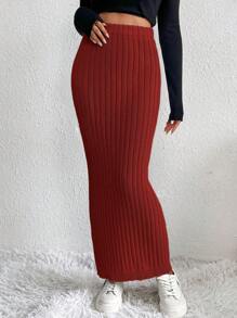 SHEIN LUNE 女性實色肋織修身毛衣裙 - 紅色 - 查看 6