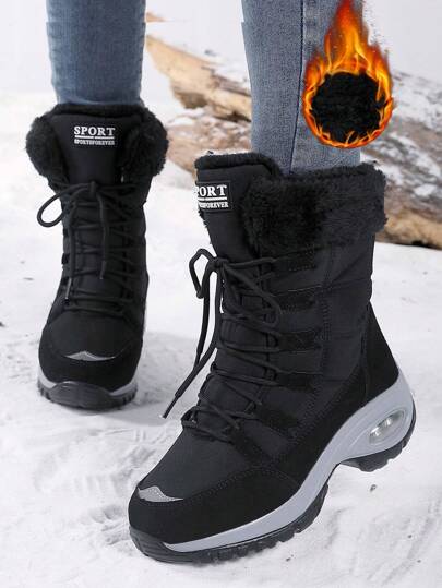 Damen Knie-Schneestiefel mit verstärkter, thermisch gefütterter und rutschfester Konstruktion für Winterschneegebiete und Outdoor-Skifahren, Fellstiefel
