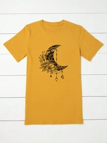 SHEIN LUNE 大碼月亮和印花T恤 - 芥末黃 - 查看 3