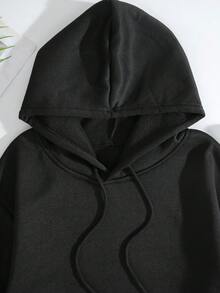 女士字母印花連帽運動衫 - 黑色 - 查看 6