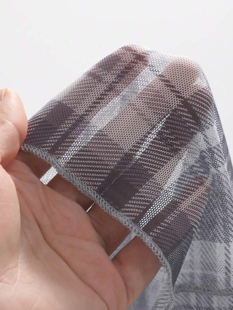 Women's Plaid Sheer Tops Long Sleeve Women Tops