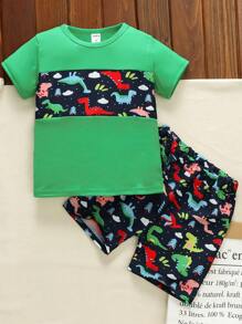 SHEIN Young Boy Dinosaur Printed 2pcs Outfit