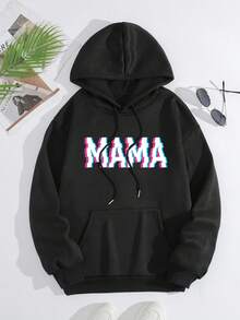 女士字母印花連帽運動衫 - 黑色 - 查看 1